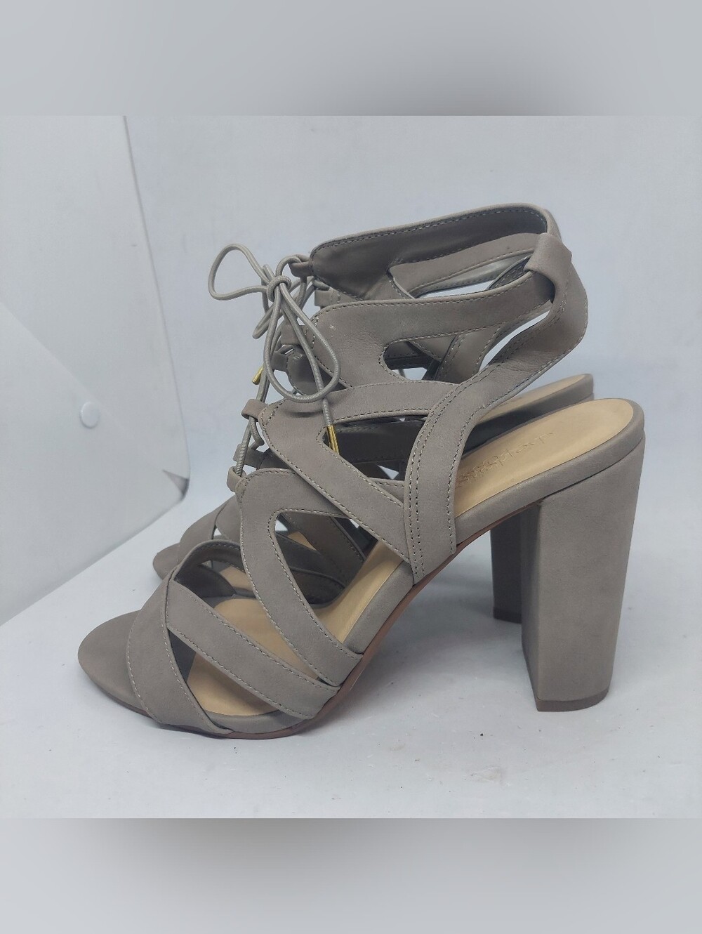 Charlotte Russe Lace-Up Block Heels Gray Faux Leather Womens Size 9 Party Shoes